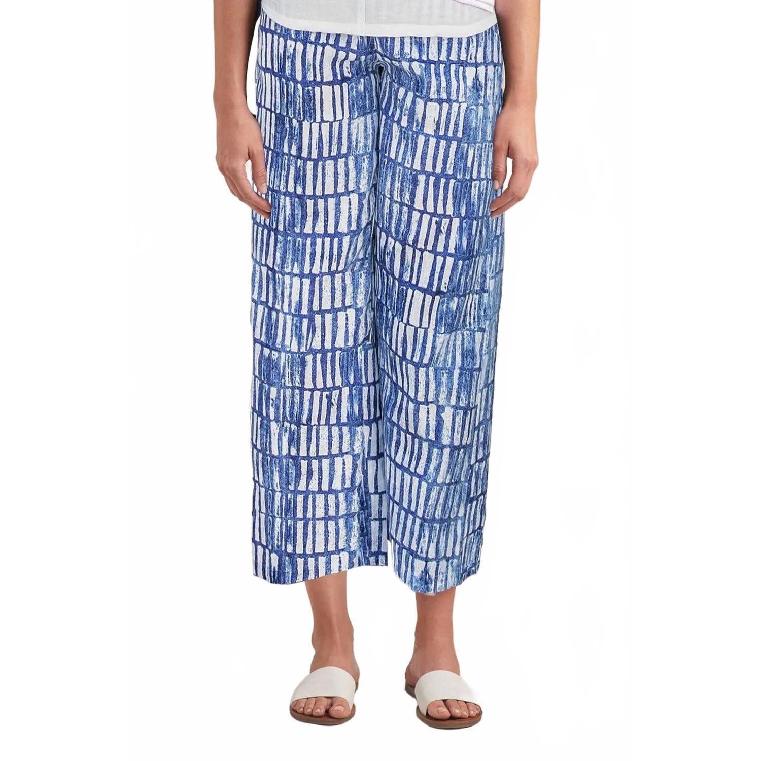 New Habitat Crop Pant Royal Batik Linen Blend In Royal